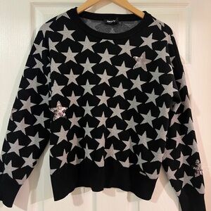 DKNY Black and Silver Star Pattern Sweater